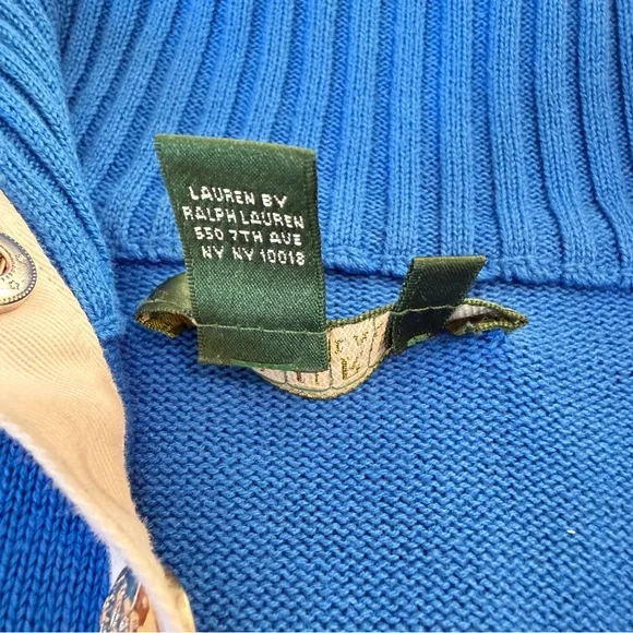 Lauren Ralph Lauren Blue Cotton Sweater Snap Collar Pullover Preppy Size Small - Picture 4 of 10